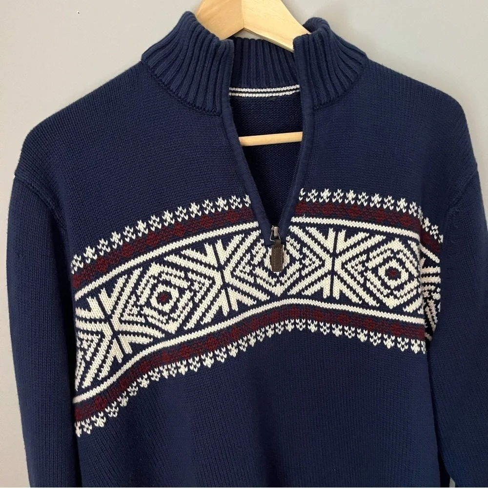 IZOD Navy Blue Fair Isle Quarter Zip Sweater Size Large
